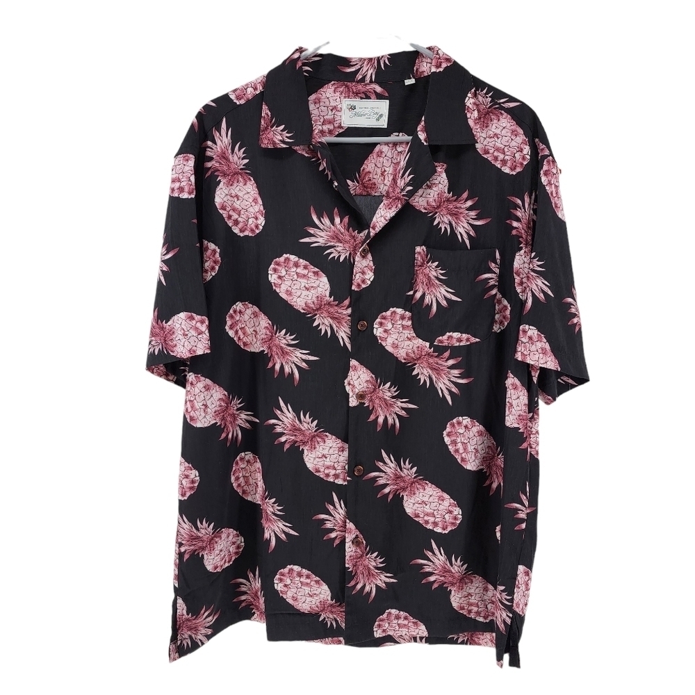 Milano Bay Men's Pineapple Print Short Sleeve Button-Up Shirt - L